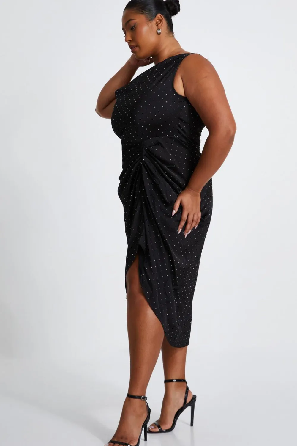 Quiz Evening Dresses|Wedding Guest Dresses>Curve Rhinestone Satin Midi Dress