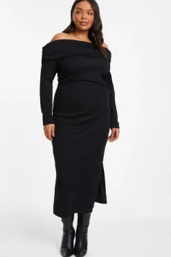 Quiz Curve Dresses|Bodycon Dresses>Curve Ribbed Bardot Bodycon Midi Dress