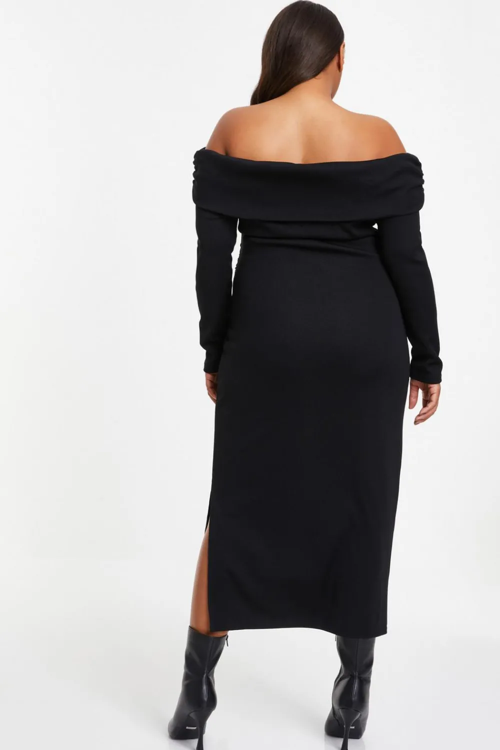 Quiz Curve Dresses|Bodycon Dresses>Curve Ribbed Bardot Bodycon Midi Dress