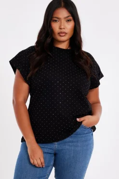 Quiz Summer Tops|Going Out Tops>Curve Black Stud Detail Top