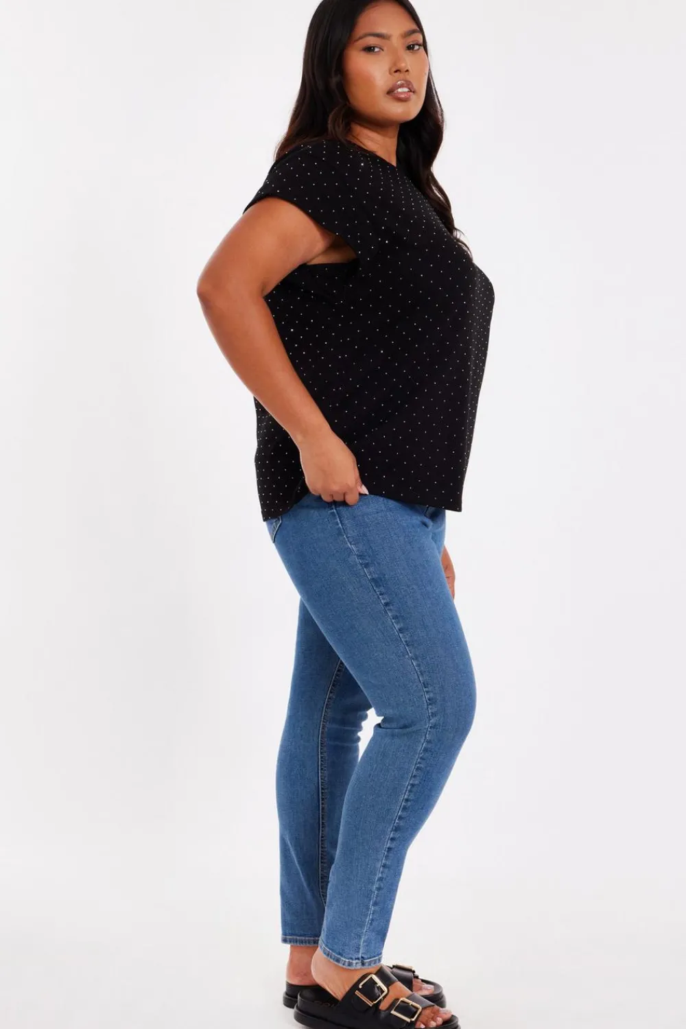 Quiz Summer Tops|Going Out Tops>Curve Black Stud Detail Top