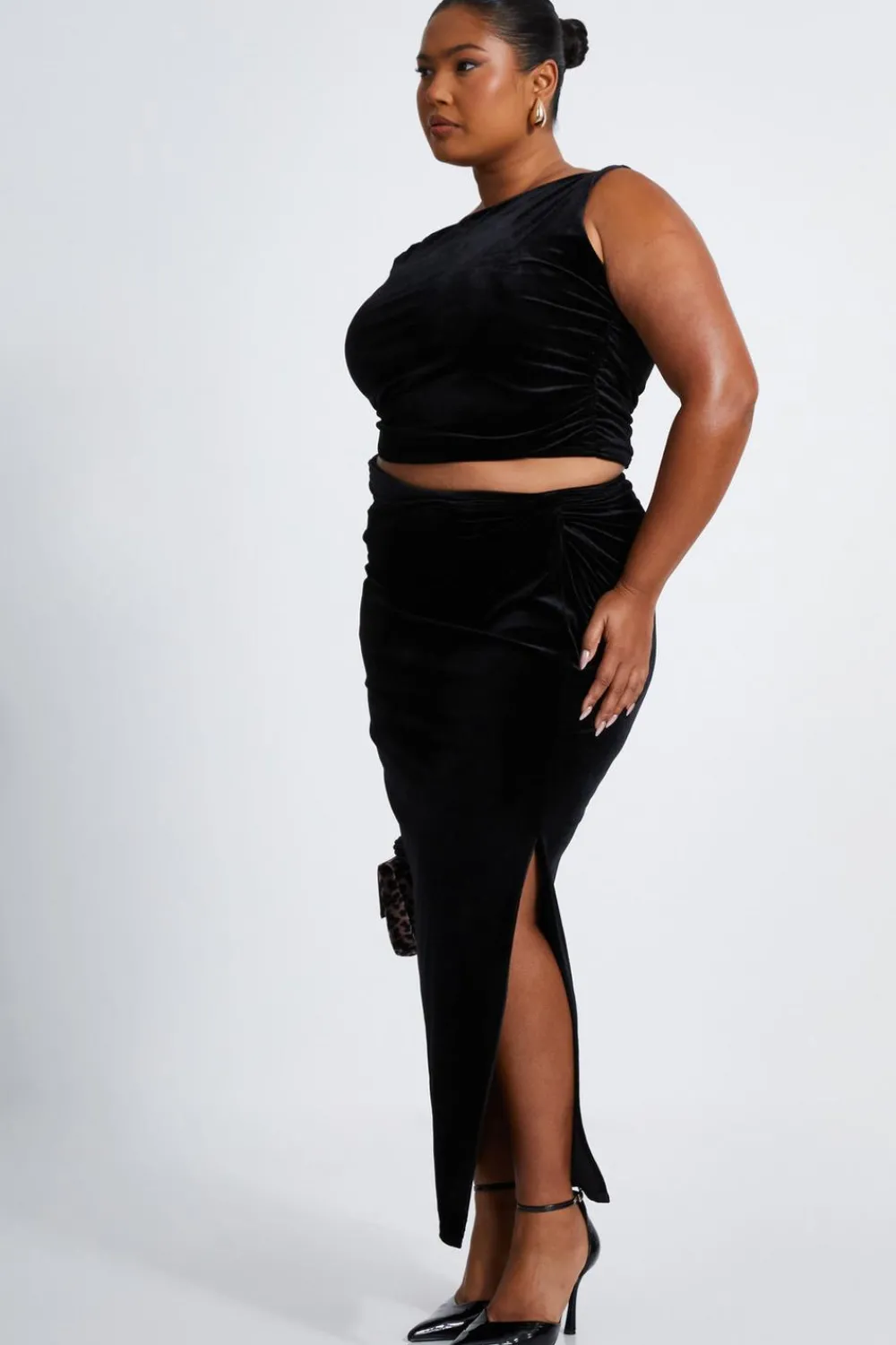 Quiz Skirts|Co-Ords>Curve Black Velvet Maxi Skirt