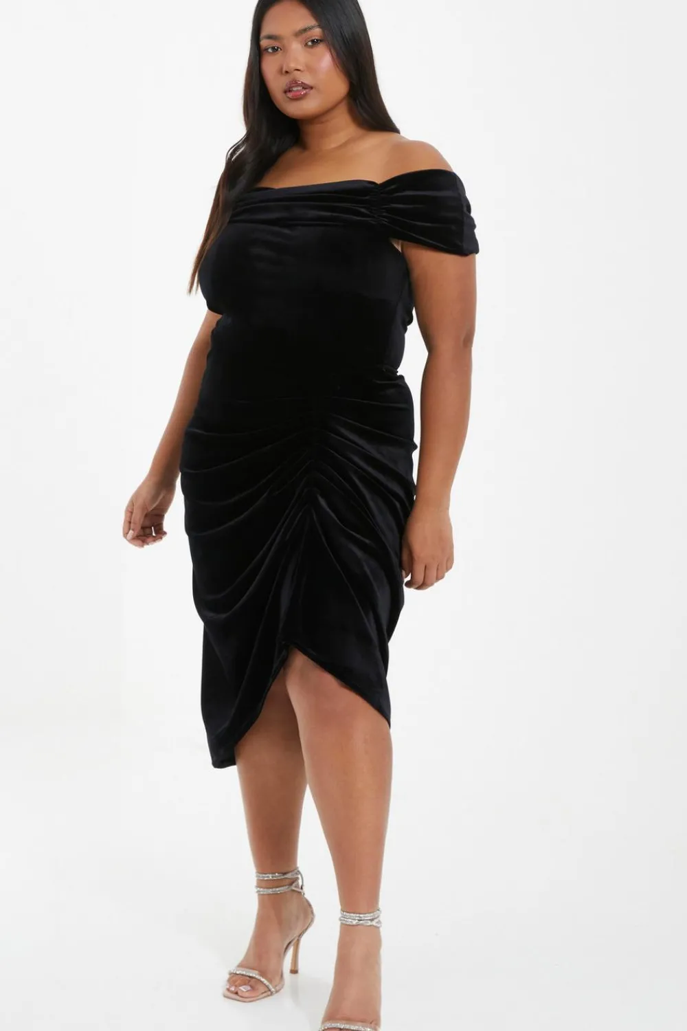 Quiz Evening Dresses|Wrap Dresses>Curve Velvet Ruched Midi Dress