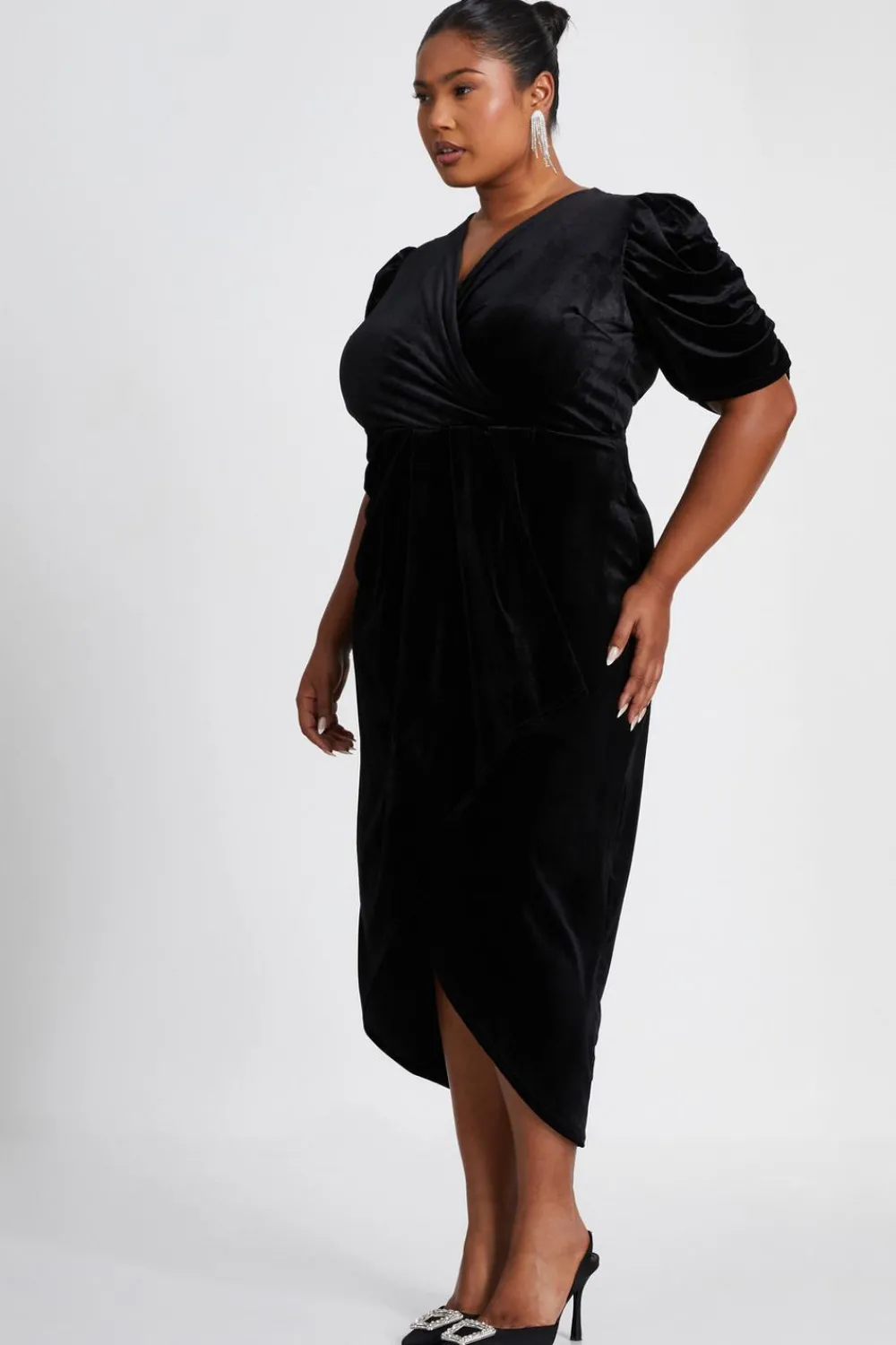 Quiz Evening Dresses|Wrap Dresses>Curve Velvet Wrap Midi Dress