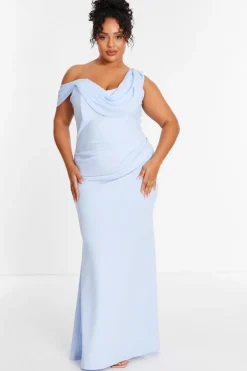 Quiz Prom Dresses|Prom & Ball>Curve Blue Cowl Neck Maxi Dress