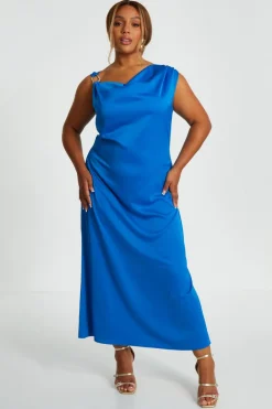 Quiz Christening Guest|Wedding Guest Dresses>Curve Blue Cowl Neck Midaxi Dress