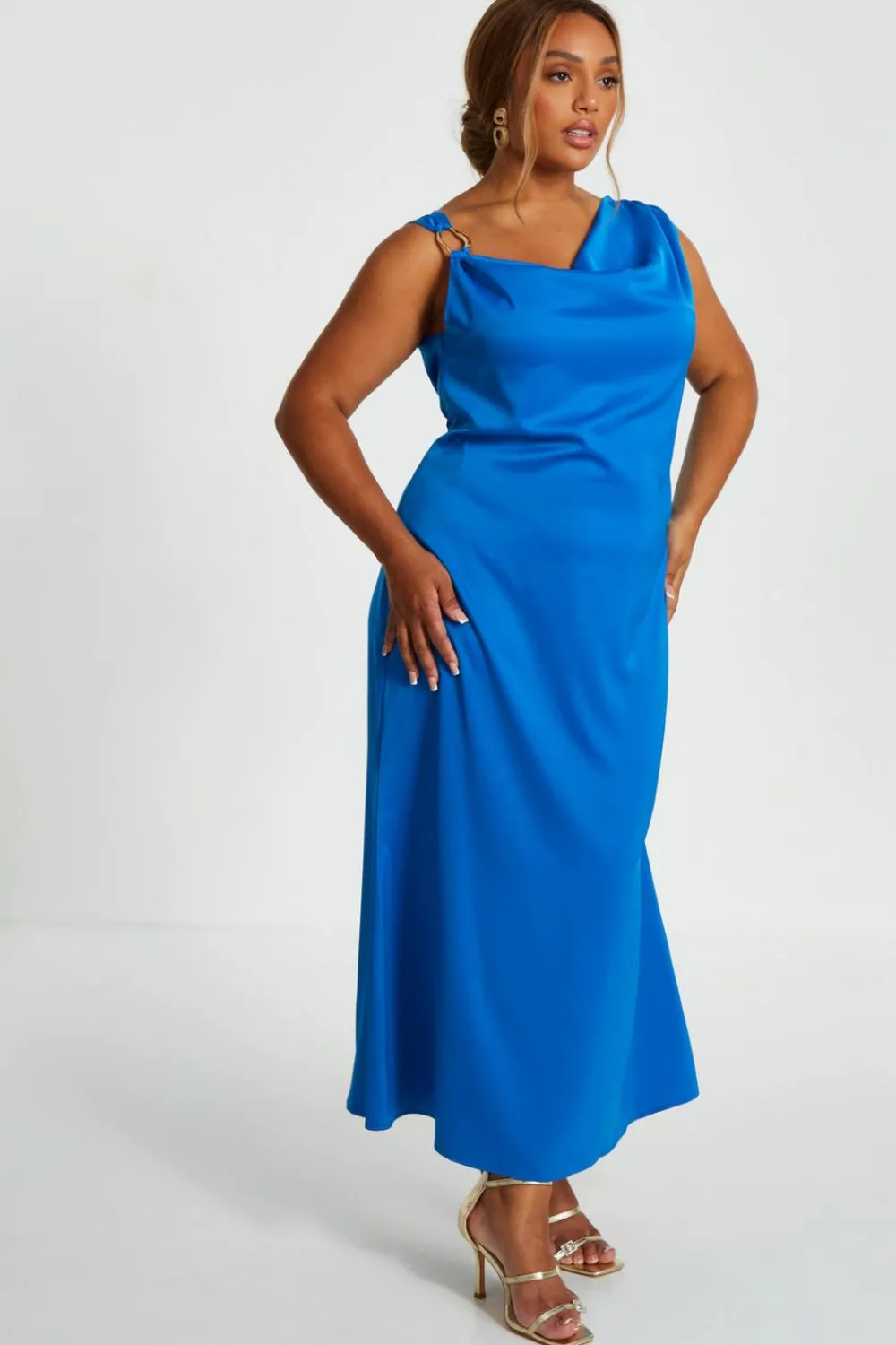 Quiz Christening Guest|Wedding Guest Dresses>Curve Blue Cowl Neck Midaxi Dress
