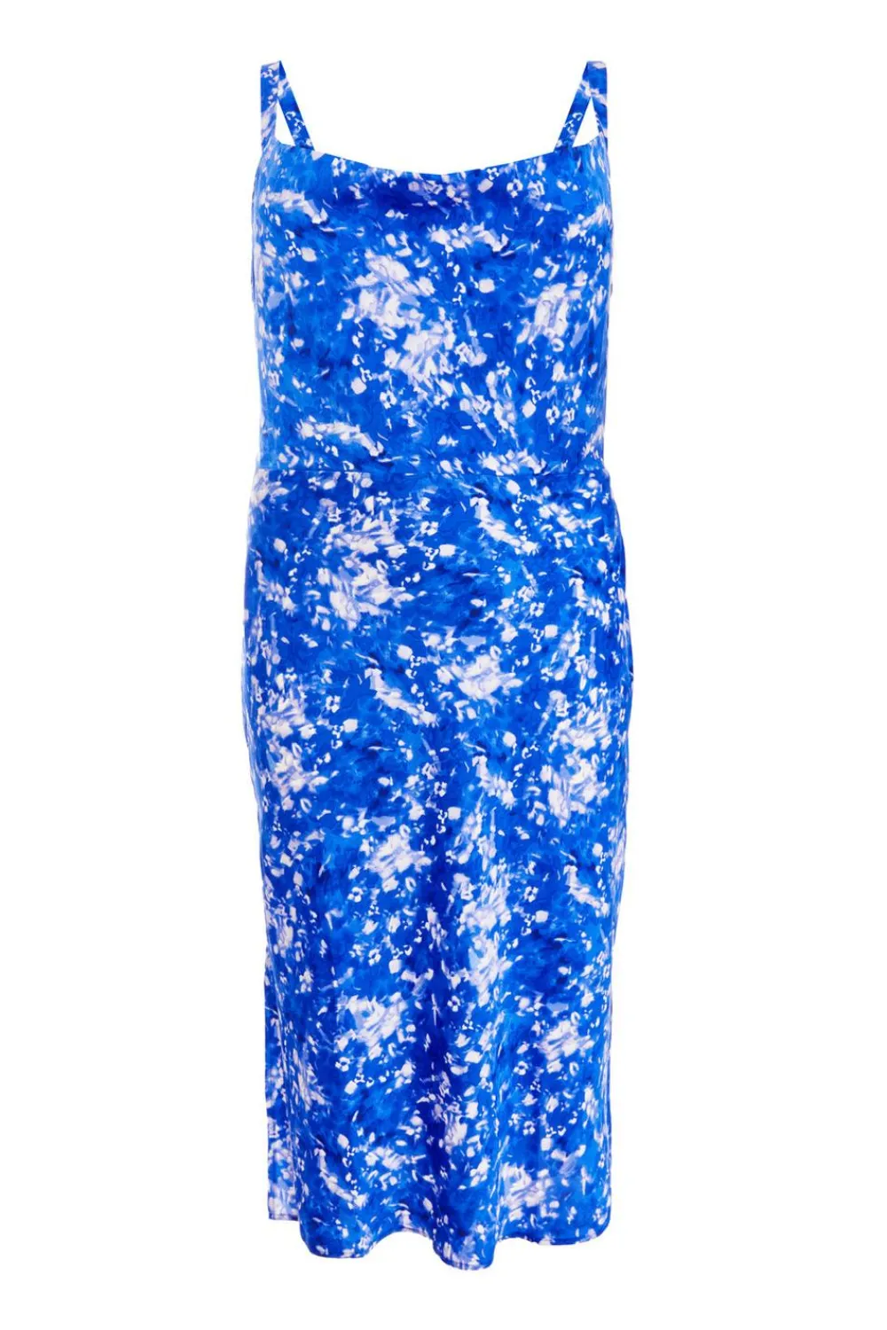 Quiz Christening Guest|Summer Clothes>Curve Blue Ditsy Floral Satin Midaxi Dress