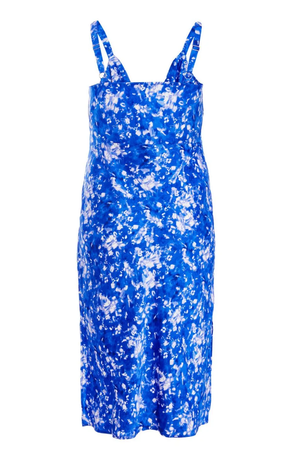 Quiz Christening Guest|Summer Clothes>Curve Blue Ditsy Floral Satin Midaxi Dress