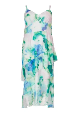 Quiz Day At The Races|Christening Guest>Curve Blue Floral Chiffon Midaxi Dress