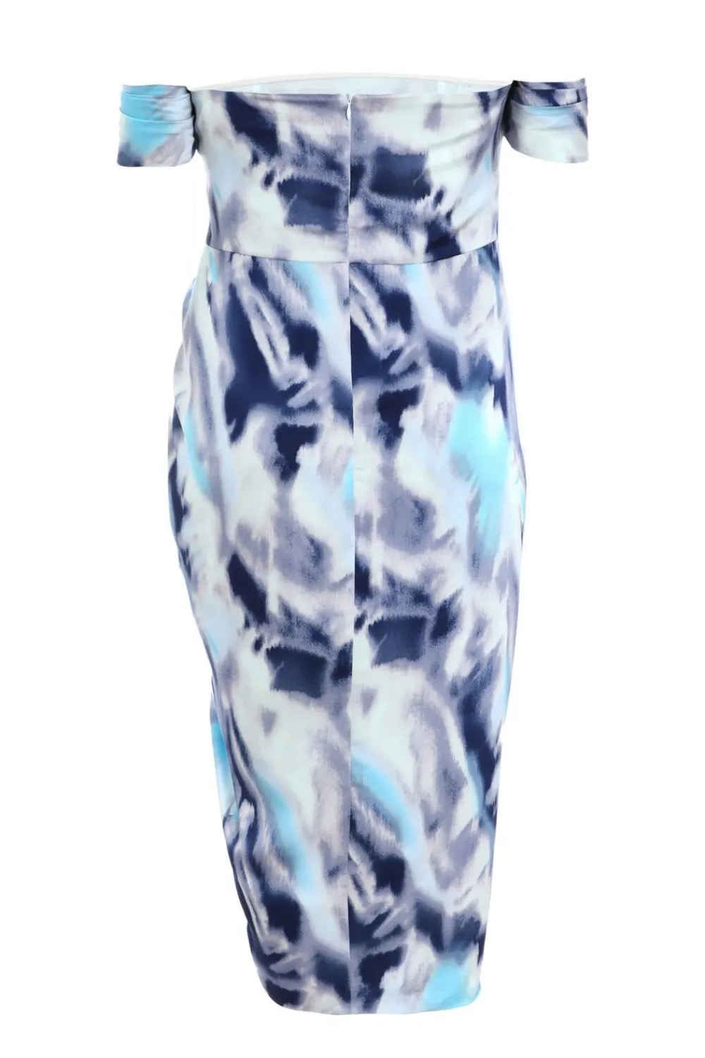 Quiz Wrap Dresses|Wedding Guest Dresses>Curve Blue Marble Print Bardot Midi Dress