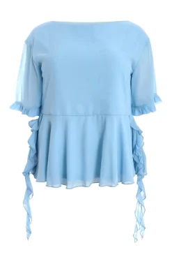 Quiz Summer Tops|Tops>Curve Blue Ruffle Peplum Top