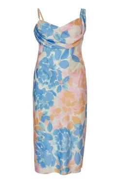 Quiz Day At The Races|Christening Guest>Curve Blue Satin Floral Midaxi Dress