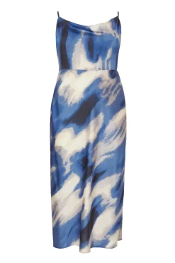 Quiz Day At The Races|Christening Guest>Curve Blue Satin Marble Midaxi Dress