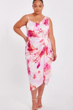 Quiz Day At The Races|Christening Guest>Curve Blush Floral Print Midi Dress