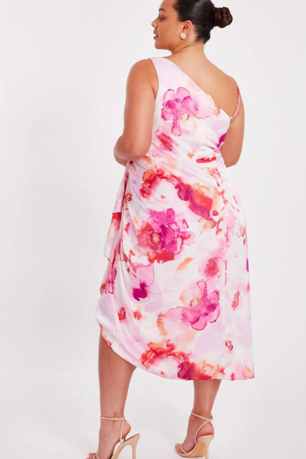 Quiz Day At The Races|Christening Guest>Curve Blush Floral Print Midi Dress