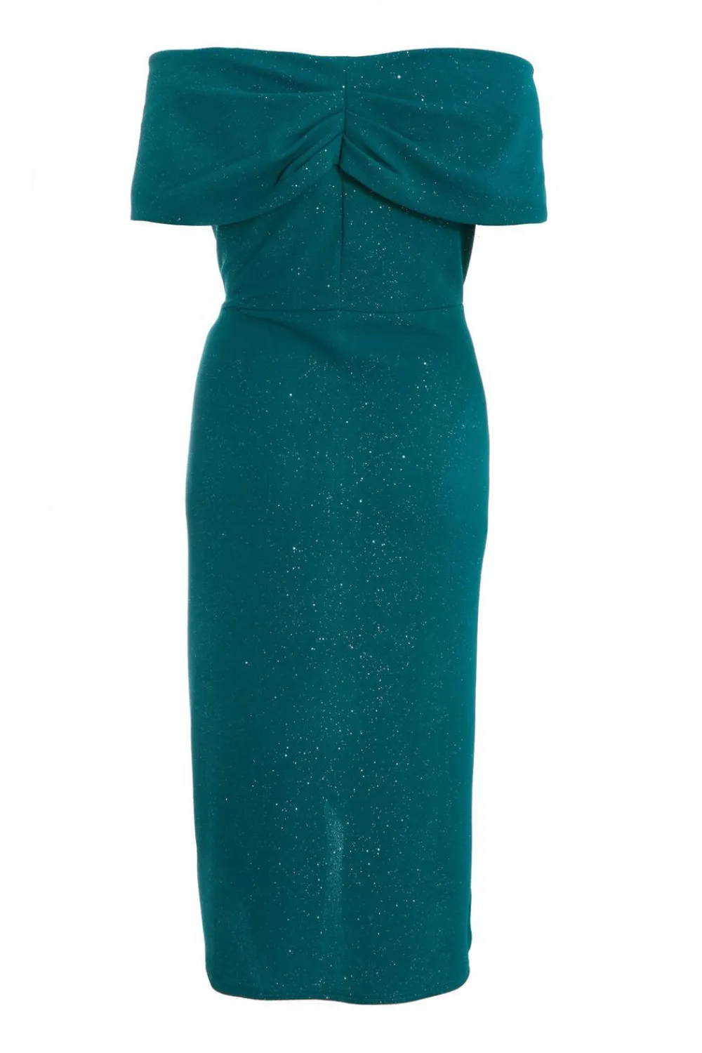 Quiz Evening Dresses|Wedding Guest Dresses>Curve Bottle Green Glitter Bardot Midi Dress