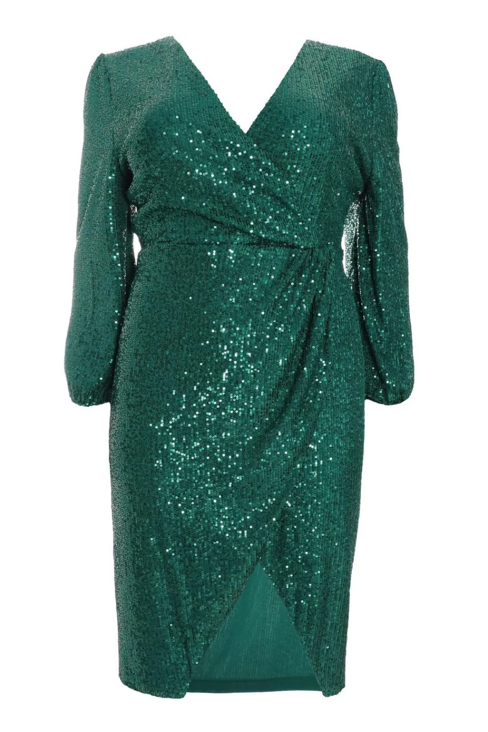 Quiz Wrap Dresses|Midi Dresses>Curve Bottle Green Sequin Midi Dress