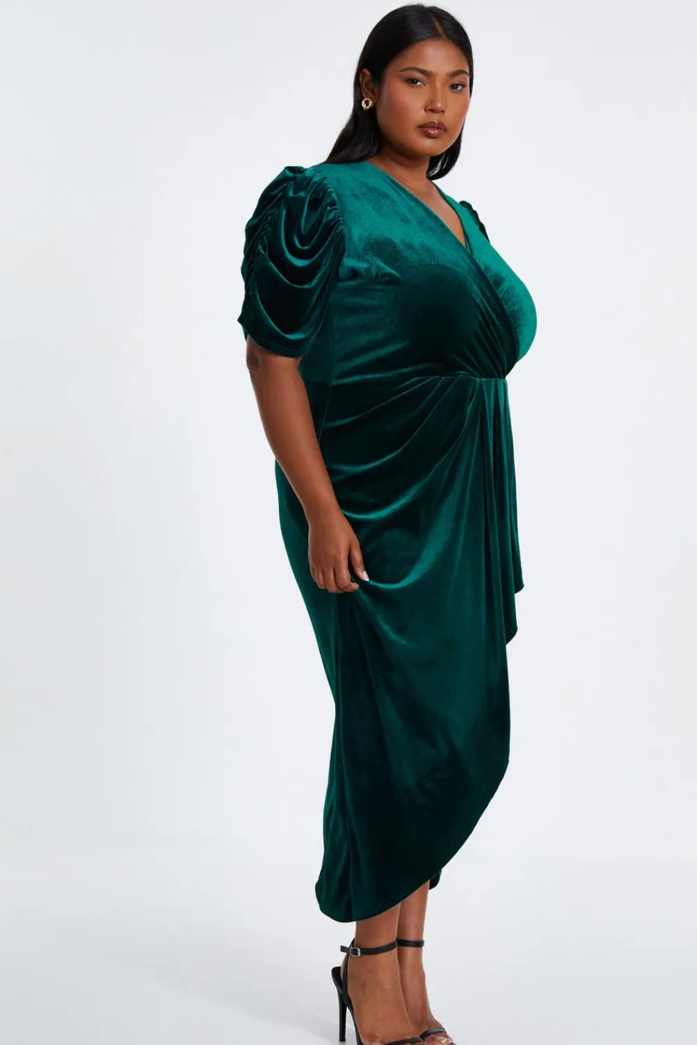 Quiz Evening Dresses|Wrap Dresses>Curve Velvet Wrap Midi Dress