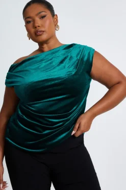 Quiz Going Out Tops|Tops>Curve Bottle Green Velvet Top