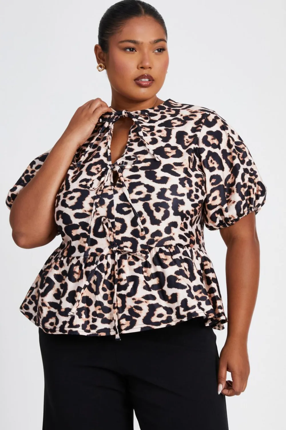 Quiz Summer Tops|Going Out Tops>Curve Leopard Print Tie Top