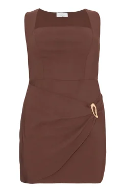 Quiz Going Out|Dresses>Curve Brown Square Neck Mini Dress