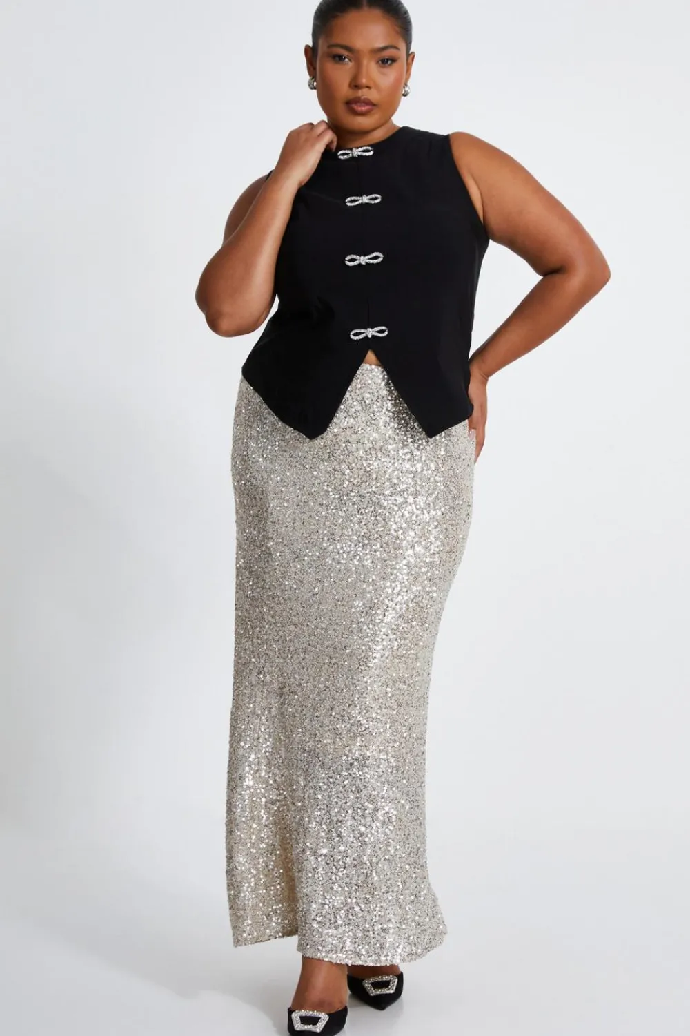 Quiz Skirts|Going Out>Curve Sequin Maxi Skirt