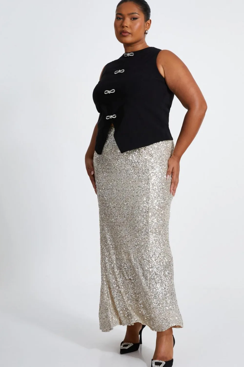 Quiz Skirts|Going Out>Curve Sequin Maxi Skirt