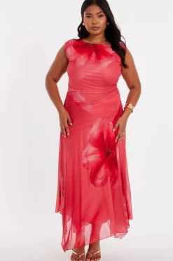 Quiz Day At The Races|Christening Guest>Curve Coral Mesh Midaxi Dress