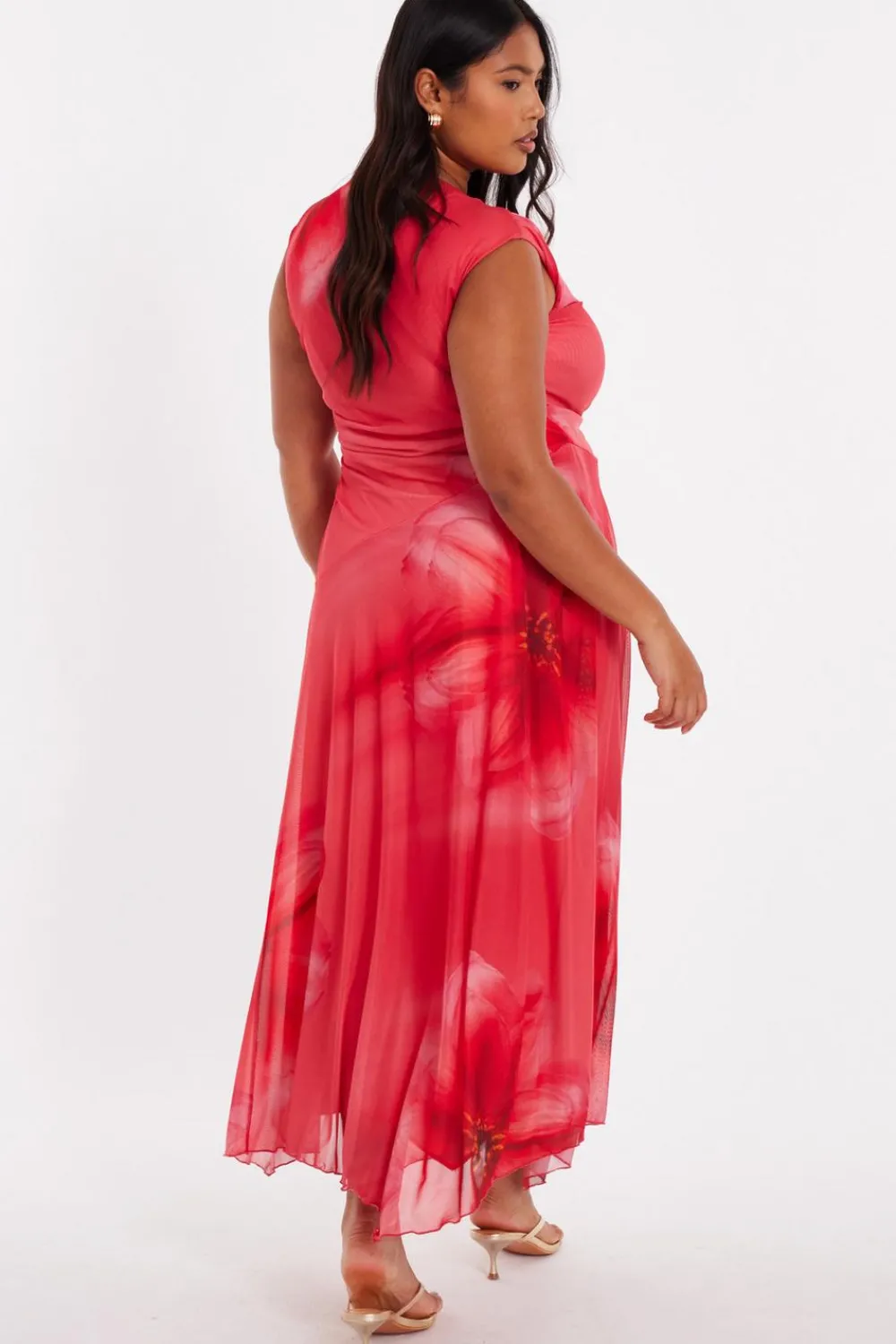Quiz Day At The Races|Christening Guest>Curve Coral Mesh Midaxi Dress