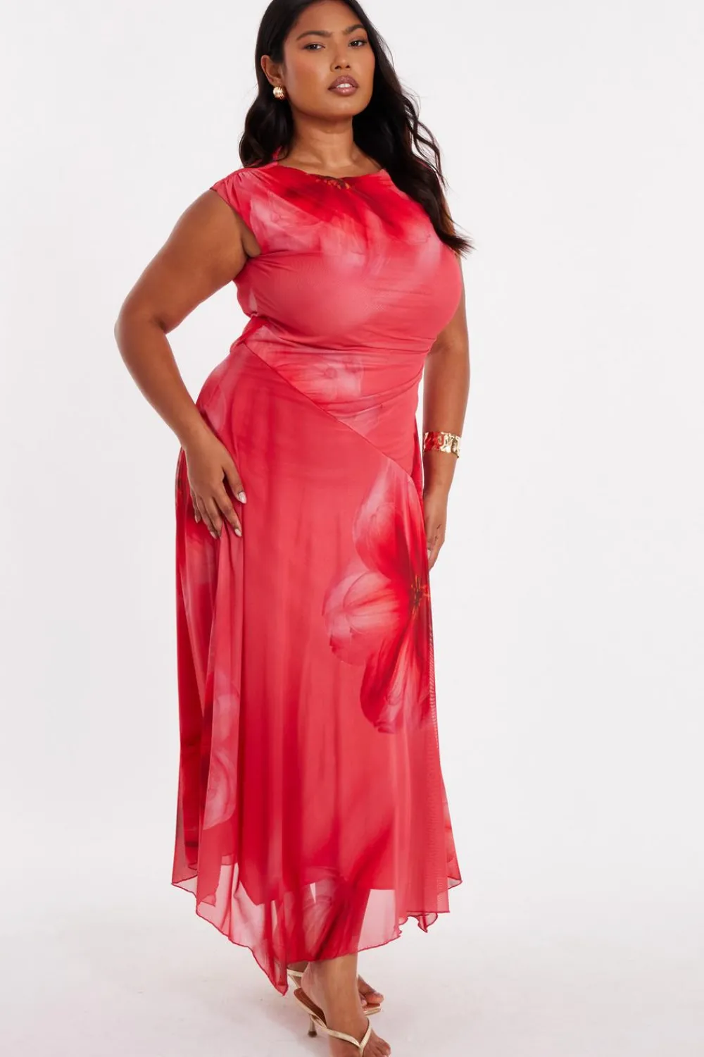 Quiz Day At The Races|Christening Guest>Curve Coral Mesh Midaxi Dress