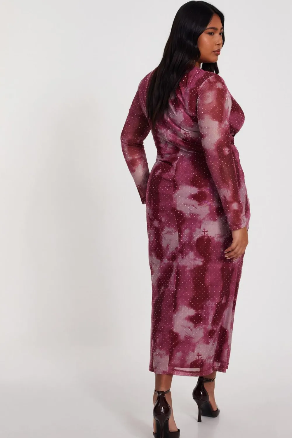 Quiz Day At The Races|Modest>Curve Dark Pink Marble Print Midaxi Dress