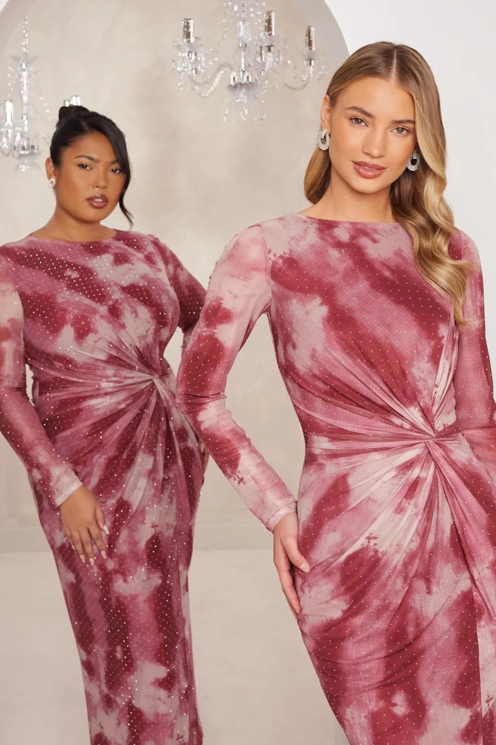 Quiz Day At The Races|Modest>Curve Dark Pink Marble Print Midaxi Dress