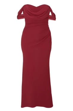 Quiz Prom Dresses|Prom & Ball>Curve Dark Red Chiffon Bardot Maxi Dress