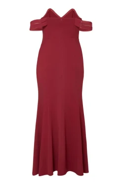 Quiz Prom Dresses|Prom & Ball>Curve Dark Red Chiffon Bardot Maxi Dress