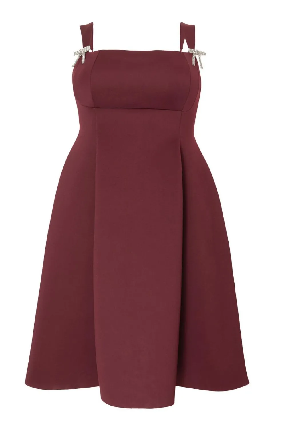 Quiz Day At The Races|Christening Guest>Curve Dark Red Diamante Bow Midi Dress