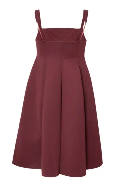 Quiz Day At The Races|Christening Guest>Curve Dark Red Diamante Bow Midi Dress