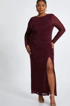 Quiz Evening Dresses|Trending: Red>Curve Dark Red Mesh Midaxi Dress