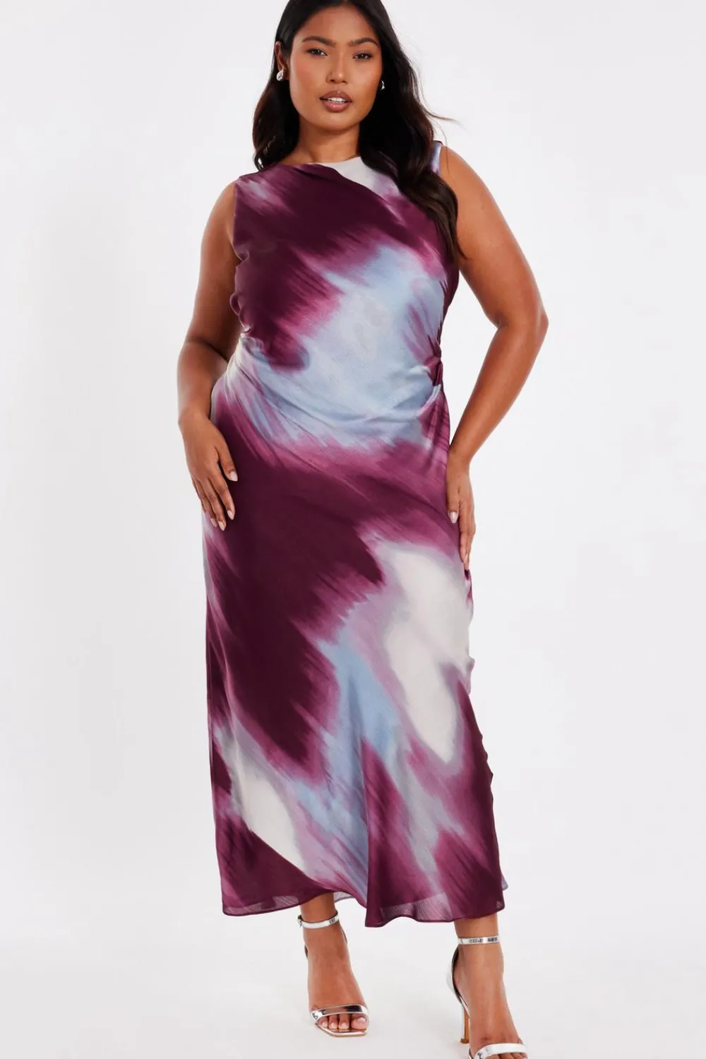 Quiz Evening Dresses|Day At The Races>Curve Dark Red Printed Satin Midaxi Dress
