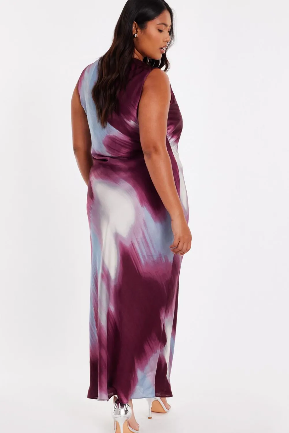 Quiz Evening Dresses|Day At The Races>Curve Dark Red Printed Satin Midaxi Dress