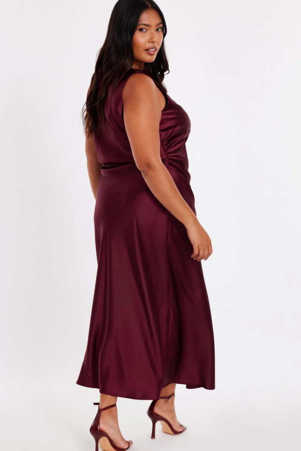 Quiz Day At The Races|Christening Guest>Curve Dark Red Satin Midaxi Dress