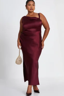 Quiz Christening Guest|Trending: Red>Curve Dark Red Satin Midaxi Dress