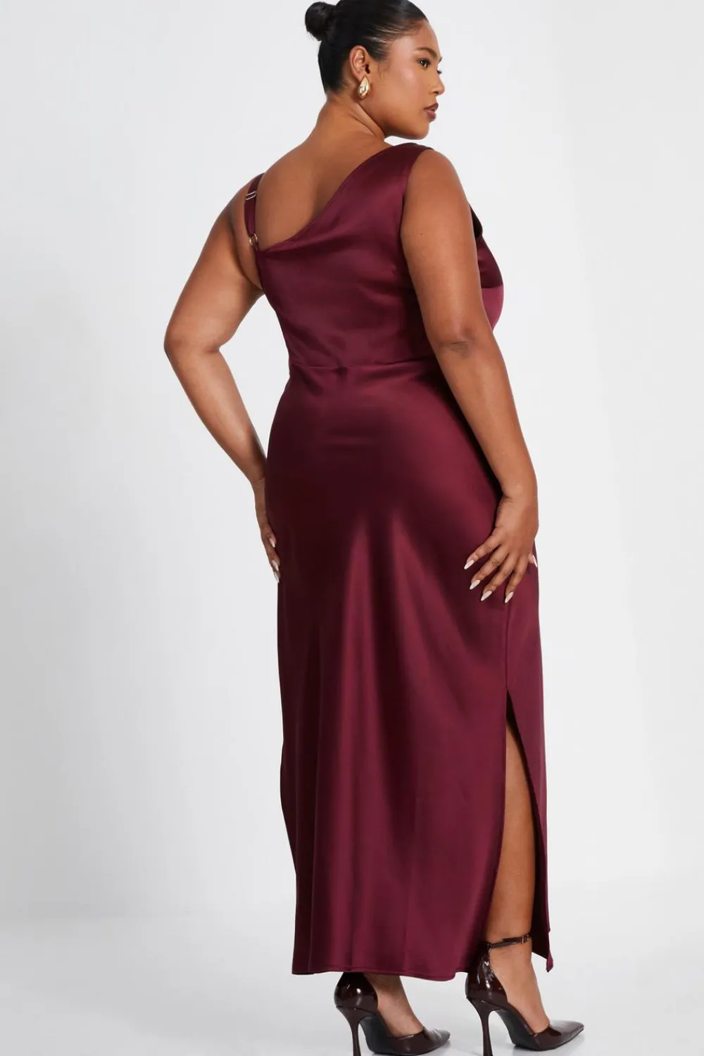 Quiz Christening Guest|Trending: Red>Curve Dark Red Satin Midaxi Dress