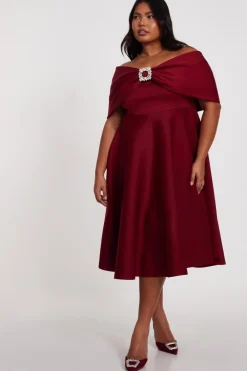 Quiz Evening Dresses|Christening Guest>Curve Dark Red Skater Midi Dress