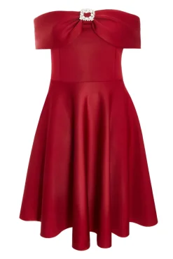 Quiz Evening Dresses|Christening Guest>Curve Dark Red Skater Midi Dress
