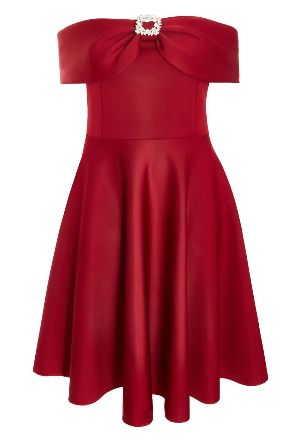 Quiz Evening Dresses|Christening Guest>Curve Dark Red Skater Midi Dress