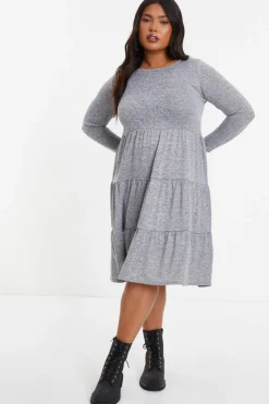 Quiz Midi Dresses|Day Dresses>Curve Grey Tired Midi Dress