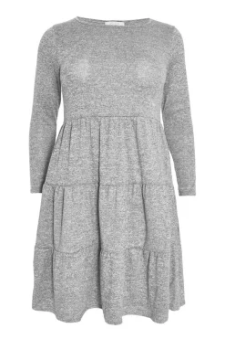 Quiz Midi Dresses|Day Dresses>Curve Grey Tired Midi Dress