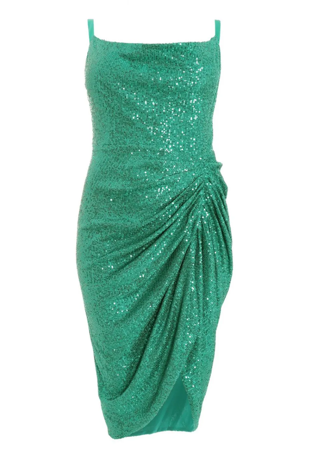Quiz Wrap Dresses|Midi Dresses>Curve Jade Green Sequin Ruched Midi Dress