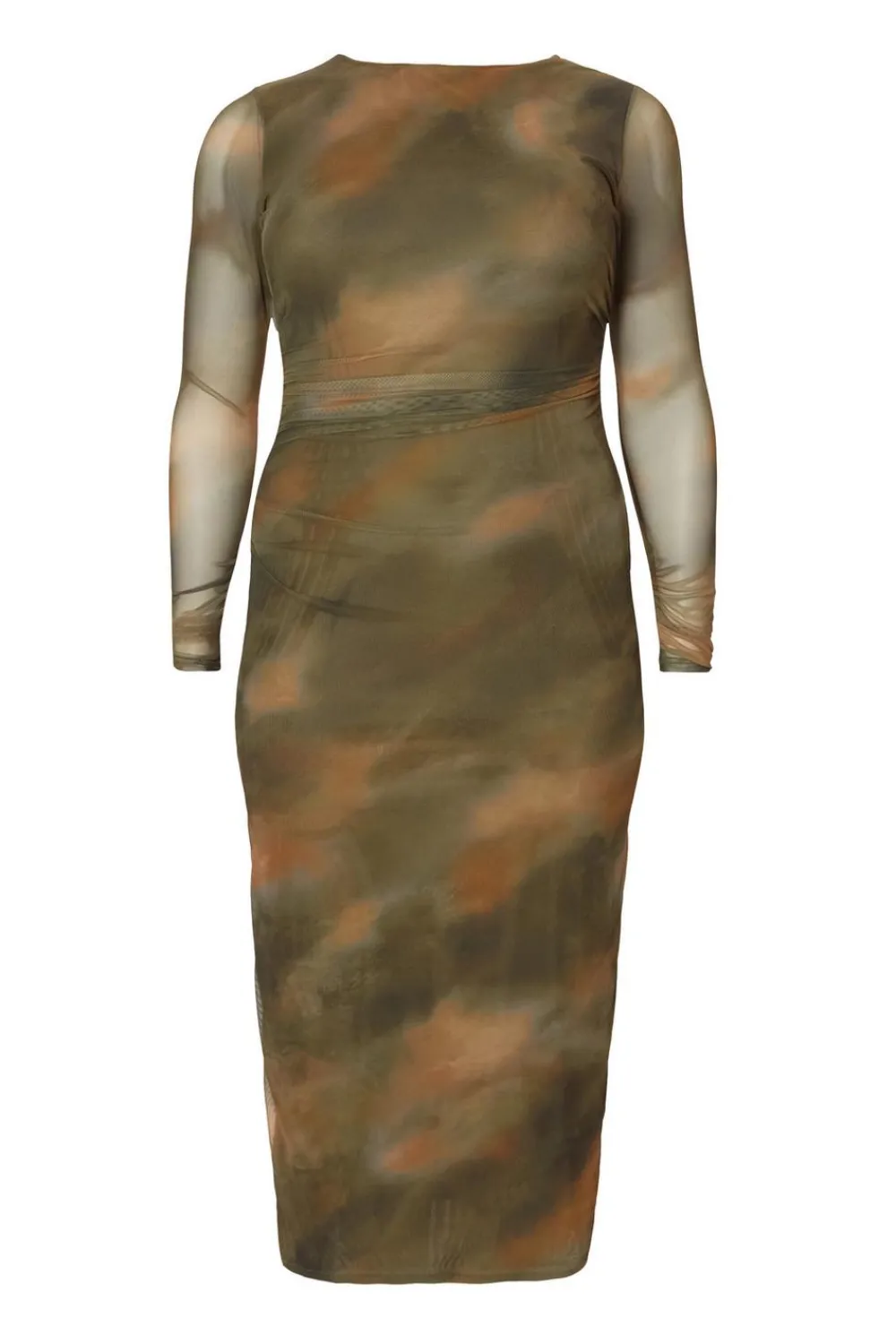 Quiz Going Out|Dresses>Curve Khaki Printed Long Sleeve Midaxi Dress